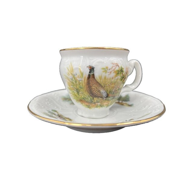 Bernadotte Czech Republic Wilddlife Pheasant Espresso Demitasse Cup and Saucer - Picture 1 of 11